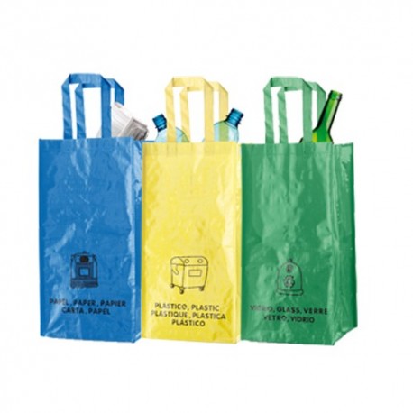 Pack de 3 bolsas para reciclaje en amarillo, verde y azul