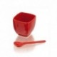 Original salsera de cerámica y cuchara, color rojo